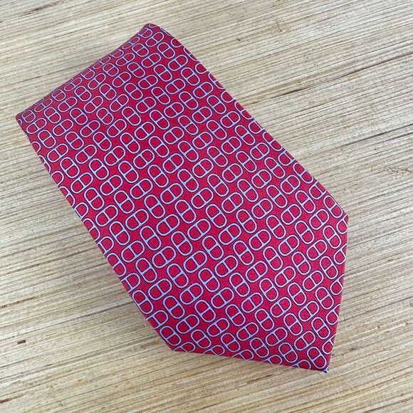 Hermes Paris mens 100% silk necktie made in France red pattern red - Picture 10 of 11